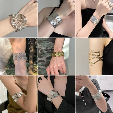 Arm Cuff Bracelet For Women Alloy Rhinestone Artificial Pearl Multi Layer Spiral Geometric Hollow Out Fashion Jewelry