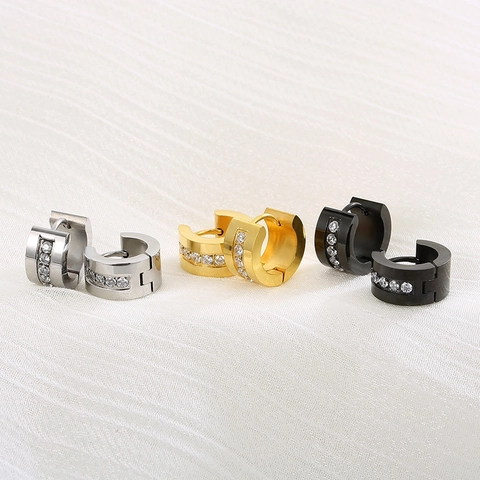 Edelstahl Creolen Mit Zirkonia Einlage Unisex Huggie Piercing Schmuck Moderner Minimalistischer Stil