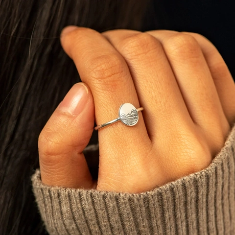 Anello Tempesta a Onde Marine in Argento Sterling 925 per Donna Minimalista Moda Geometrica Anello a Fascia con Faccia Ovale Gioiello Regalo Quotidiano
