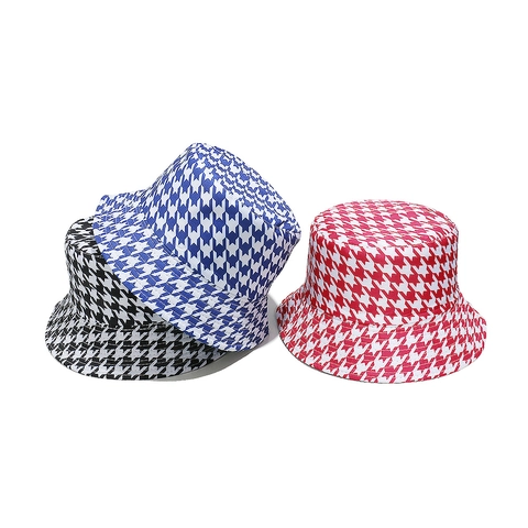 Houndstooth Bucket Hat Polyester Sun Protection Summer Outdoor Casual Chic Basin Sun Hat For Women And Men
