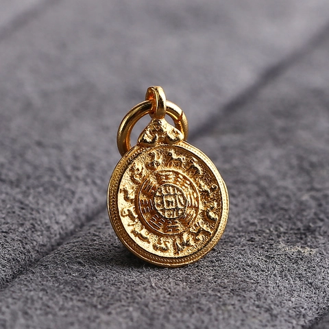 925 Sterling Silver Gold Plated Round Charm Pendant Ethnic Retro Bagua Zodiac Relief For Jewelry Making DIY Accessory