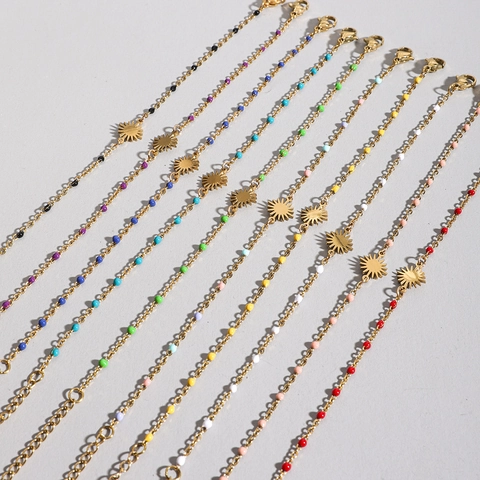 Sun Pendant Bracelet Stainless Steel With Colorful Beads Adjustable Fashion Jewelry For Women Simple Summer Style