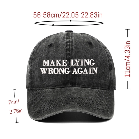 Baseball Cap Washed Cotton Make Lying Wrong Again Stickerei Vintage Retro Verstellbare Casual Outdoor Hut Unisex