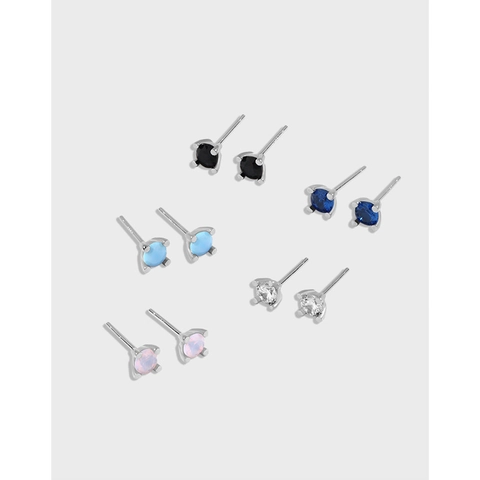 Minimalist 925 Sterling Silver Geometric Stud Earrings For Women Tiny Rhinestone Inlaid Fashion Small Ear Jewelry Ins Style Gift