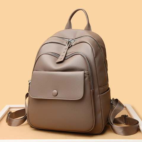 Mochila Mujer Cuero PU Suave Patrón Lichi Gran Capacidad Múltiples Bolsillos Impermeable Viaje Viaje Diario Moda Bolso Simple