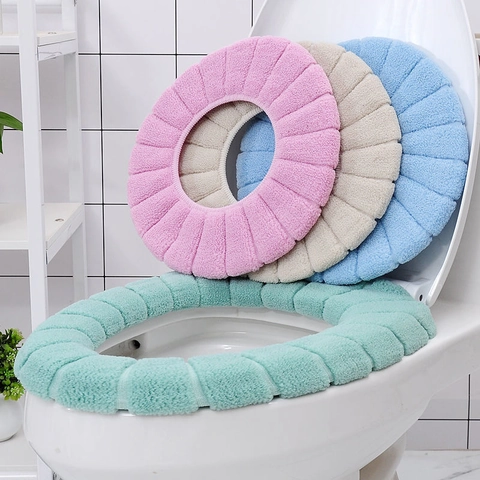 Universal Washable Toilet Seat Cover Soft Knitted Plush Thickened Bathroom Warmer Elastic Nordic Solid Color