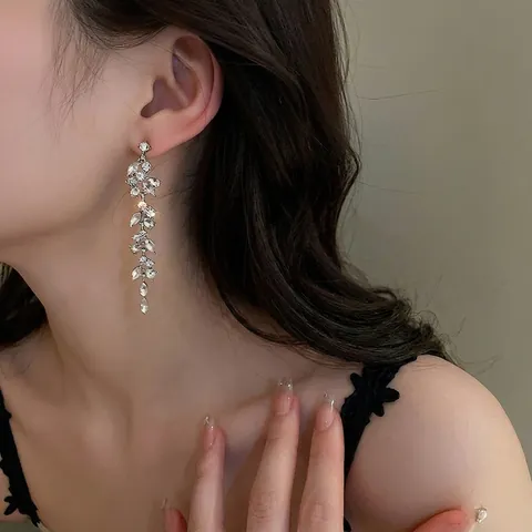 Orecchini Lunghi A Pendente In Lega Strass Perla Artificial Con Perno In Argento Sterling 925 Per Donna Festa Gioielli Eleganti