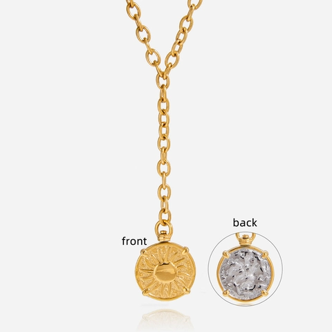 Collana A Y Vintage Acciaio Inossidabile Placcato Oro 18K Pendente Moneta Motivo Raggi Di Sole Gioielli Impermeabili Per Donne