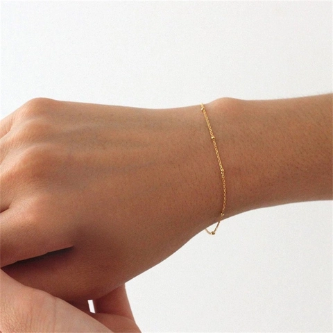 Minimalist Stainless Steel Layered Bracelet For Women Adjustable Satellite Bead Chain Gold Silver Rose Gold Plated Jewelry Gift
