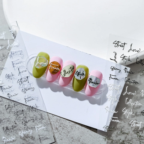 3D Relief Nail Art Stickers Gradient English Letters Handwriting Design Self Adhesive Thin Decals Manicure Decorations