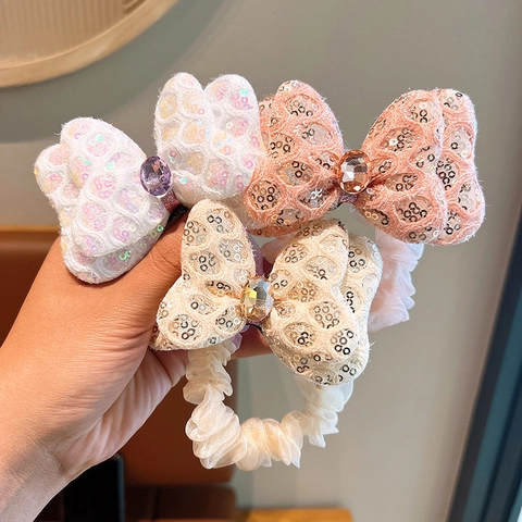Scrunchies Con Fiocco A Farfalla In Pizzo Con Paillettes Per Ragazze Con Strass Accessori Per Capelli Da Principessa