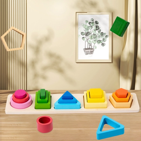 Montessori Wooden Geometric Shape Sorter Stacker Magnetic Fishing Game Toddler Educational Early Learning Blocks Toys