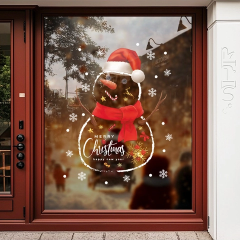 Christmas Window Stickers Static Cling Snowman Snowflake Decals PVC Glass Door Holiday Party DIY Home Decoration
