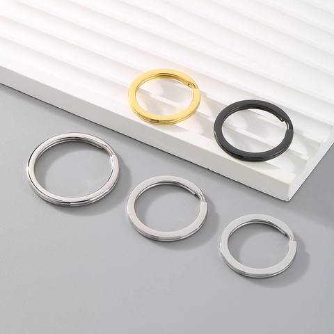 Stainless Steel Flat Split Key Ring For DIY Jewelry Making Keychain Accessories Gold Silver Black Fashion Hardware Finding
