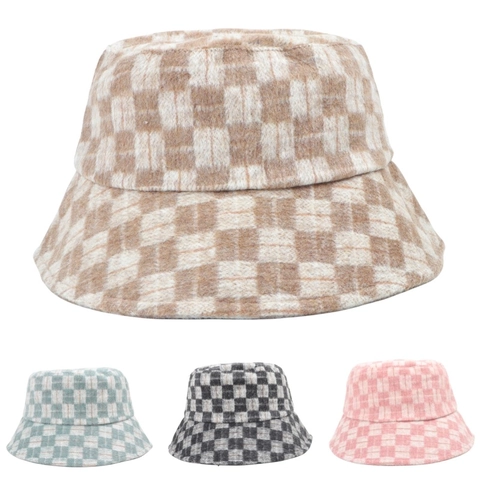 Karierter Fischerhut Verdickter Warmer Winter Herbst Polyester Baumwolle Retro Mode Damen Outdoor Accessoire