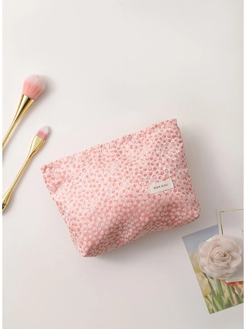 Neceser De Maquillaje Rosa Con Textura De Burbujas Gran Capacidad Lona Organizador De Viaje Cosmético Bolsa De Almacenamiento Portátil Para Mujer