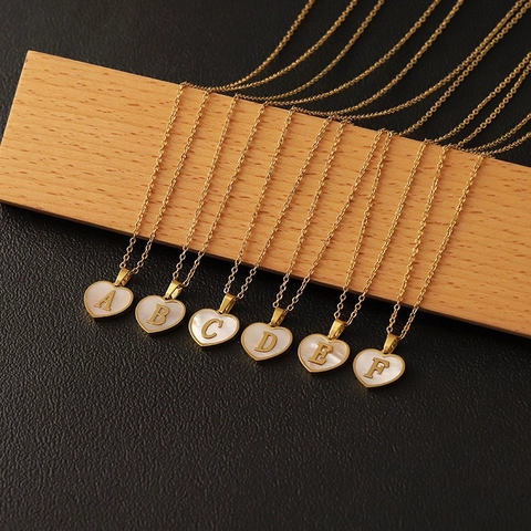 Heart Initial Necklace 18K Gold Plated Stainless Steel Shell Mother Of Artificial Pearl Alphabet Pendant Fashion Jewelry For Women