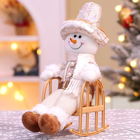 Décoration De Noël Père Noël Bonhomme De Neige Chaise À Bascule Peluche Champagne Or Paillettes Déco De Table