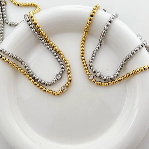 Collana A Catena Con Perline In Acciaio Inossidabile Minimalista Con Centro In Zircone Tondo Gioielli Eleganti Per Donna Stile Versatile