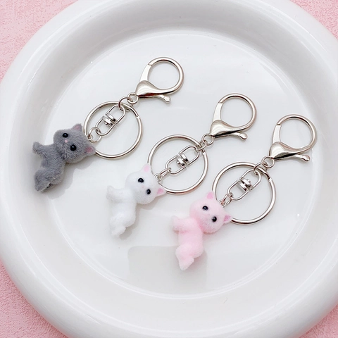 Süße Beflockung Katze Schlüsselanhänger Heilender Stil Plüsch Kätzchen Tasche Anhänger Für AirPods Hülle Auto Schlüssel Aufhängung