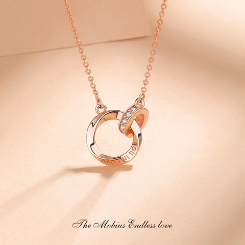 Ineengesloten Dubbele Ring Mobius Hanger Ketting Koper Zirkonia Fall In Love Gegraveerd Romantische Sieraden Voor Koppels