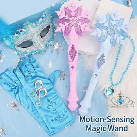 Baguette Magique Princesse Flocon De Neige Jouet Avec Lumière LED Musique Induction Gravité Pour Filles Jeu De Rôle