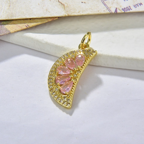 Collier Pendentif Tranche De Fruit En Cuivre Avec Zircone Cubique Forme Pastèque Citron Plaqué Or 18K Pour Femmes