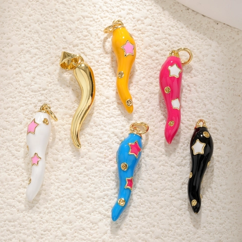 Italian Horn Chili Pendant Gold Plated Copper Enamel Fruit Charm For DIY Jewelry Making Cute Fashion