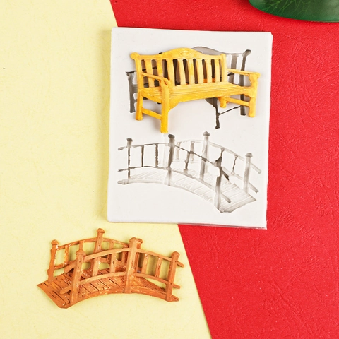 Siliconen Vorm Boogbrug Parkbank Retro DIY Hars Fondant Taart Chocolade Decoratie Gereedschap Flexibel Herbruikbaar
