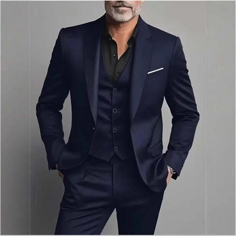 Men Suit Business Formal Wedding Banquet Notch Lapel Single Breasted Jacket Vest Pants Polyester Blend Professional