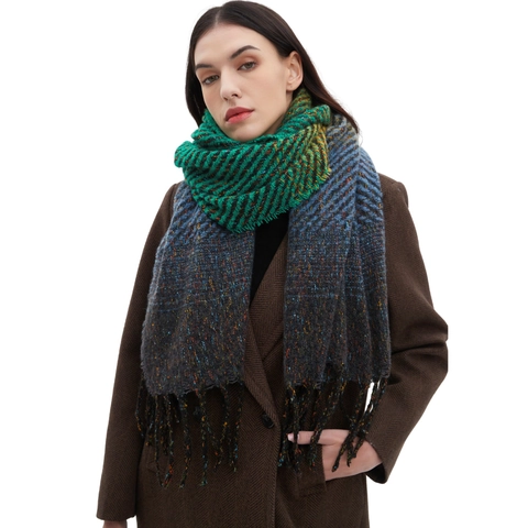 Écharpe Dégradée Pour Femmes Écharpe En Maille Chaude D'hiver Avec Glands Châle Épais Multicolore Doux