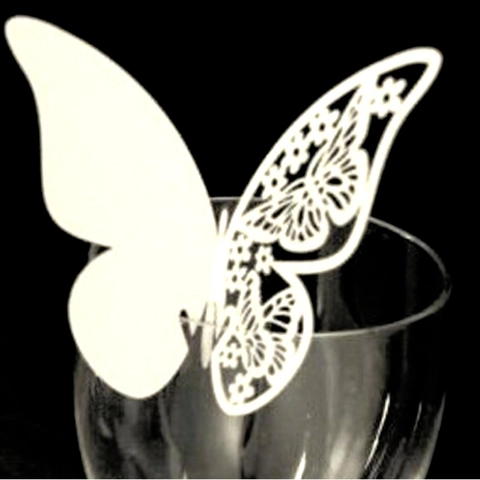 Marque Place Verre À Vin Papillon Découpe Laser Papier Perlé Décoration Table Mariage Fête Élégant Cartes Coupe 3D