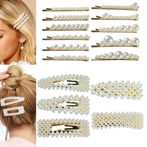 Elegante Kunstperlen Haarklammern Für Damen Legierung Gold Geometrische Snap Clips Handgefertigte Haarspangen Set Für Hochzeit Alltag