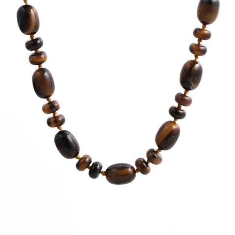 Natural Stone Beaded Necklace Tiger Eye Opal Agate Stainless Steel Closure Fashion Boho Jewelry For Women