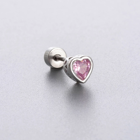 Heart Zircon Cartilage Stud Earring Titanium Steel Screw Back Flat Back Piercing Jewelry For Women