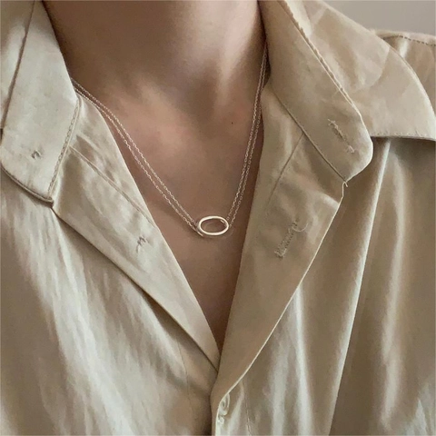 Collana In Argento Sterling 925 Con Pendente Ovale Cavo Gioielli Con Catena A Serpente Minimalisti Semplici Per Donna