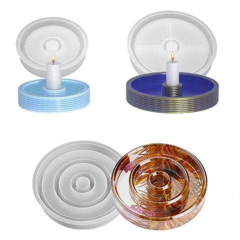 Round Stripe Single Hole Candle Holder Silicone Mold DIY Resin Epoxy Casting Tool For Aromatherapy Base Home Decor