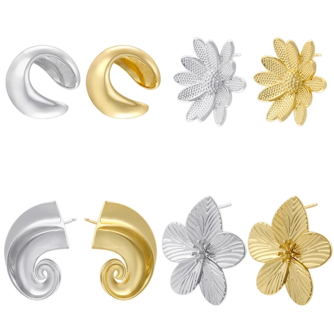 Orecchini a Bottone a Forma di Margherita in Rame Vintage per Donna Unici Orecchini a Spirale a Forma di C a Cinque Petali per Festa