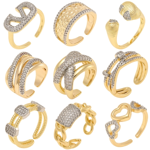 Minimalistischer Geometrischer Kupfer Zirkonia Offener Ring Für Damen INS Stil Französisch Elegant Verstellbarer Gold Silber Fingerring Schmuck