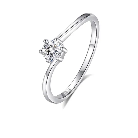 Anillo Clásico De Moissanita Con Seis Garras Plata De Ley 925 Elegante Corte Redondo Anillo De Compromiso Brillante Para Mujeres