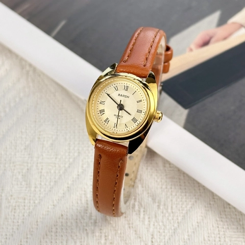 Women Quartz Watch Retro Casual Style Roman Numerals Analog Display Alloy Case Faux Leather Strap Elegant Wristwatch
