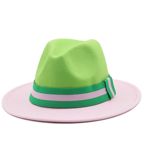 Tweekleurige Patchwork Fedora Hoed Brede Rand Vilt Jazz Pet Retro Britse Stijl Voor Heren Dames Bruiloft Feest