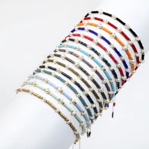 Handmade Woven Multicolor Glass Seed Beads Bracelet With Freshwater Pearl Bohemian Adjustable String Bracelet For Women Jewelry