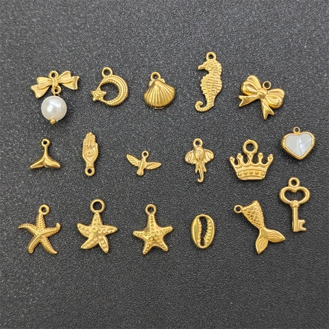DIY Jewelry Pendants Charms Stainless Steel Gold Plated Ocean Series Starfish Shell Mermaid Tail For Bracelet Necklace Making