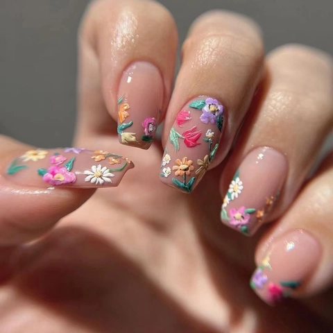 Autocollants Art Des Ongles 5D Relief 3D Motifs Floraux Autocollants Style Ins DIY Manucure Micro Sculpté Frais Sucré