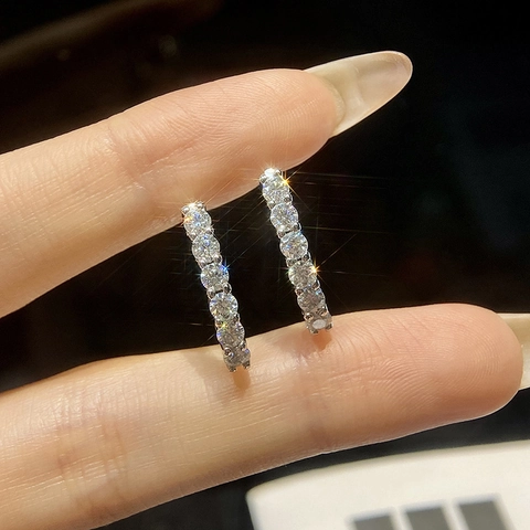 925 Sterling Silver Moissanite Pave Stud Earrings For Women Elegant Silver U-shaped Minimalist Moissanite Jewelry Gift