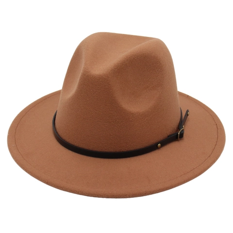 British Vintage Cotton Fedora Hat For Men Women Wide Brim Jazz Hat With Belt Buckle Elegant Church Wedding Party Dress Hat