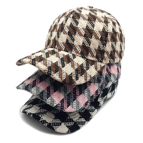 Vintage Houndstooth Baseball Cap Tweed Geometric Pattern Warm Winter Sun Shade Adjustable Retro Hat For Men Women