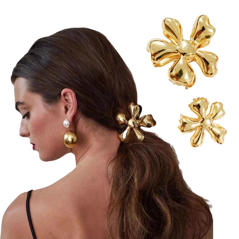 Pinzas Para El Pelo De Aleación Flor Concha Metal Brillante Soporte Para Coleta Tocado Elegante Para Mujeres