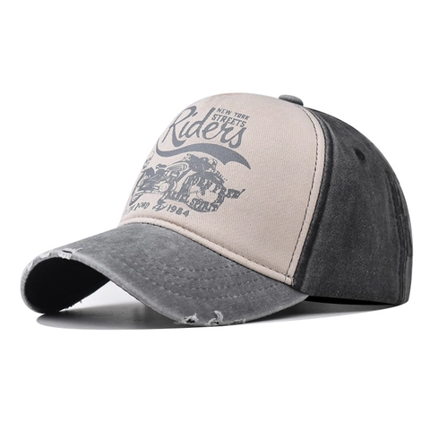 Cappello Da Baseball In Cotone Lavato Distressed Retro Stampa Moto Regolabile Berretto Da Sole All'aperto